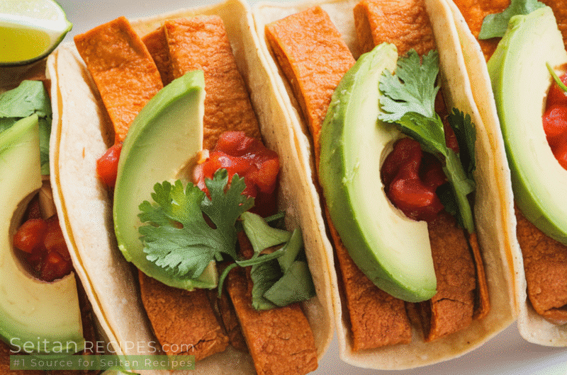 Seitan Tacos with Salsa and Avocado